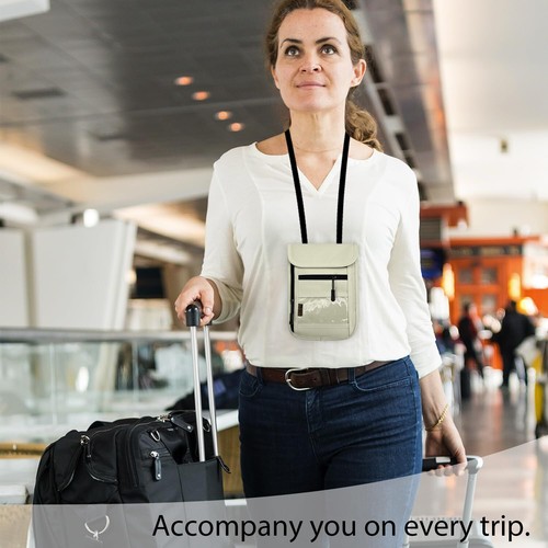 RFID Blocking Travel Neck Wallet Pouch and Passport Holder Travel Neck Pouch - Picture 3 of 7