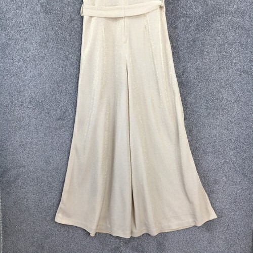 1970s jumpsuit gold lame sleeveless wide leg | belt v neck disco studio 54 retro - Picture 12 of 22