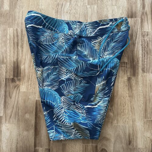 Volcom Manic 18.5" Boardshorts Blue Palm Print Hawaiian Swim Trunks Mens Size 31 - Picture 3 of 7