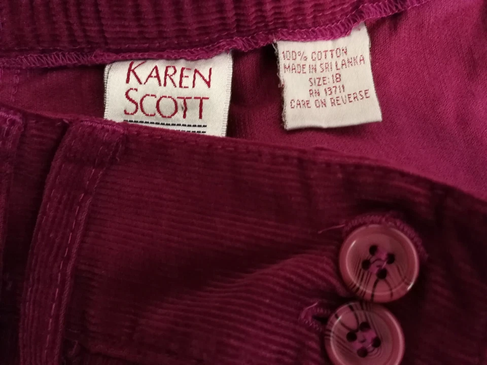 Pantalones de mujer Karen Scott 18 Plus pana granate púrpura vestido bolsillos trabajo Foto 3 de 4