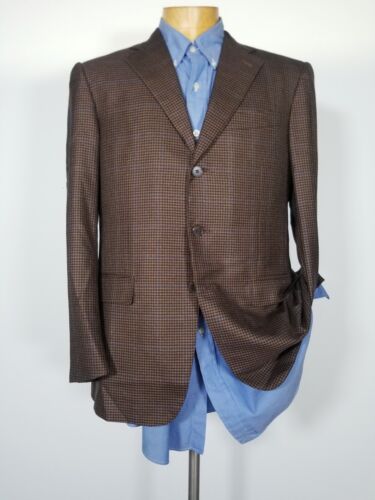 48C 38S E ZEGNA Trofeo Silk Wool Brown Blue Check Jacket Blazer Sport Coat - Picture 3 of 8