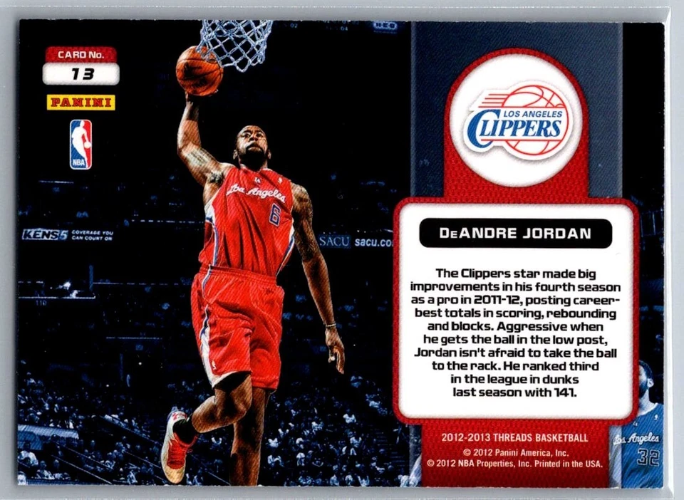 2012-13  PANINI THREADS BASKETBALL 13 HIGH FLYERS DEANDRE JORDAN CLIPPERS - Image 2 of 2