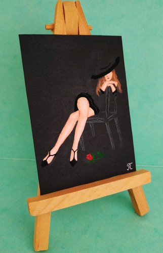 Lady on a chair Women's legs Minimalism ACEO Original Artist's signature - Picture 4 of 10