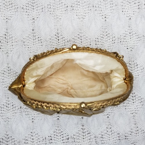 Vintage Gold Abendtasche winzig 6" x 4,5" Goldkette mit Kussverschluss Plissee MANGEL - Bild 5 von 12