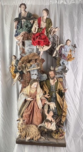 Presepe Napoletano arte presepiale scena nativita' scultura 31x31x97 Cm - Foto 1 di 12