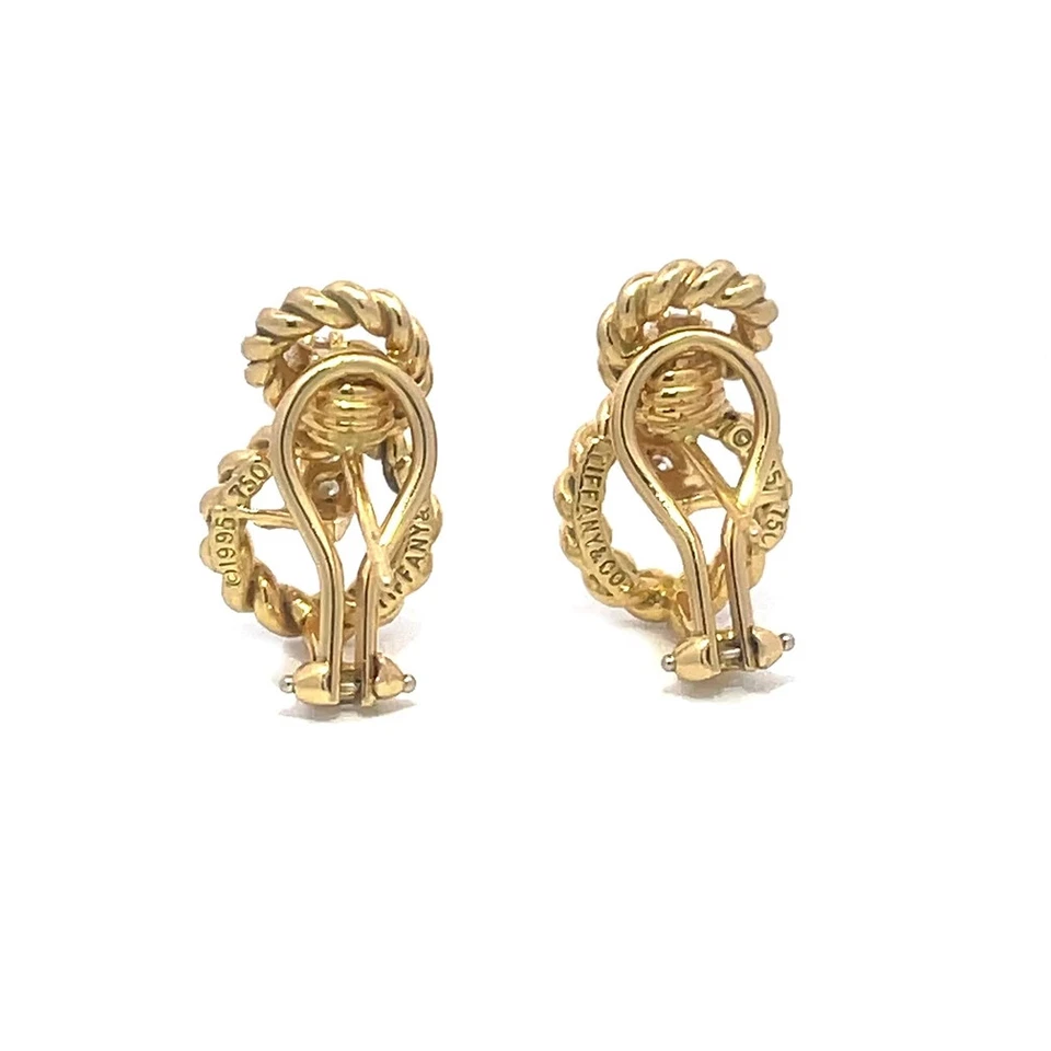 Tiffany & Co. Diamond Gold Earrings Vintage 18k Yellow Knot Style - Image 4 of 4