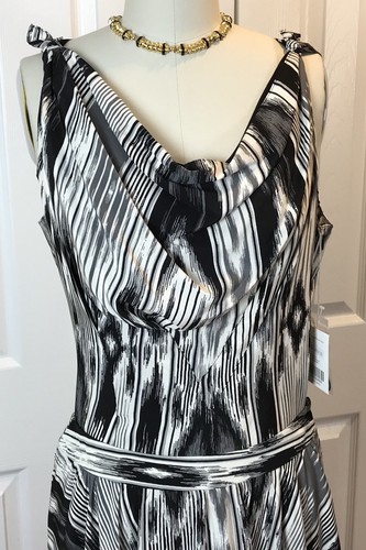 NWT $218 ECCOCI 100% SILK SKIRT MATCHING SS TOP/SET BLACK/GRAY/WHITE SZ 8 - Picture 4 of 12