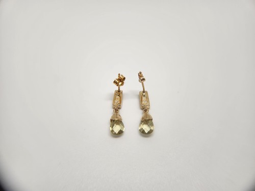 Estate 14kt Yellow Gold Briolette Peridot Diamond Accent Drop Earrings - Picture 6 of 8