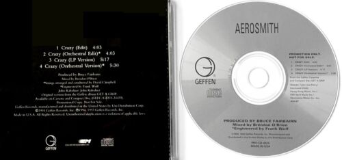 AEROSMITH *VG+* "CRAZY (ALBUM + 3 ADDT'L VERS)" 1994 US COLUMBIA PROMO CD SINGLE