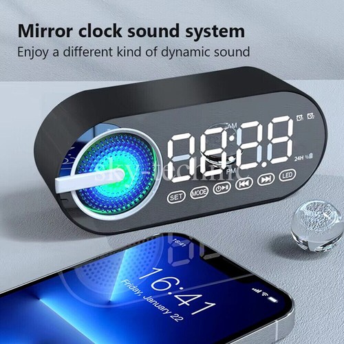 RGB LED Mirror Digital Alarm Clock FM Radio Bedside Clock with Bluetooth Speaker - Picture 4 of 24