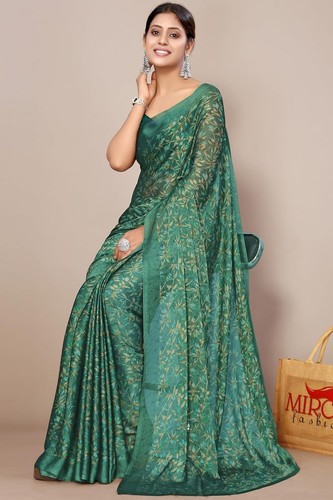 Sari estampado floral de gasa para mujer con pieza de blusa - Imagen 40 de 44