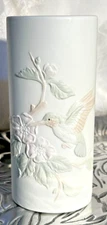 Vintage White Ceramic Vase with hummingbird by Crowning Touch Made in Japan