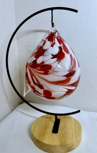 Übergroßer mundgeblasener Weihnachtsschmuck aus Glas rot & weiß in Tropfenform - Bild 3 von 16