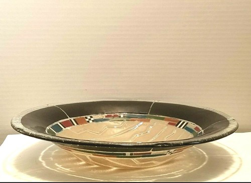 Peggy Karr Native Southwestern African Geometric Design Fused Art Glass 13" Bowl - Picture 8 of 11
