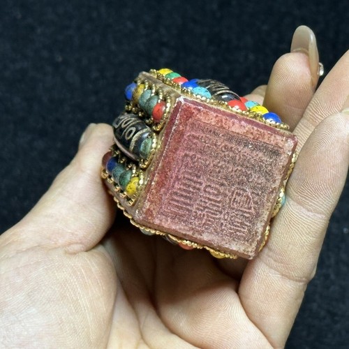 Cina vecchia scultura giada tibetana Dzi perline ciondolo intarsiato pietra preziosa sigillo ornamento - Foto 5 di 8