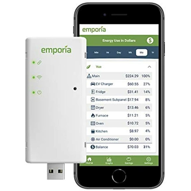 Emporia Vue Smart Home Energy Monitor W Expansion Module & 8 Sensors