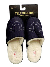 True Religion Men's Dark Blue Denim Slippers Slip-On Size L 11-12 NEW on Card
