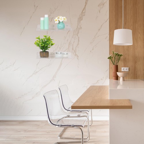 2PCS Clear Acrylic Floating Shelves Wall Mounted Display for Bathroom & Kitchen - Picture 4 of 8