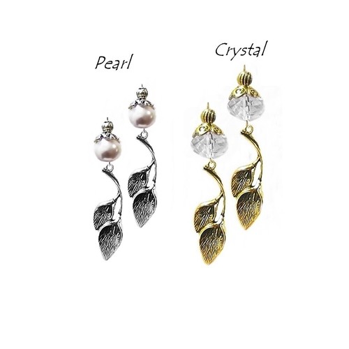 Earrings lily flower charm drop with pearl or crystal, choose color and fittings - Picture 8 of 19