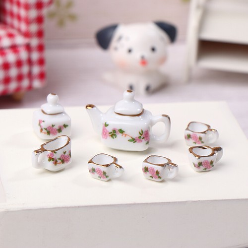 1Set 1:12 Dollhouse Miniature Ceramic Teapot Tea Set Kettle Cup Tableware Mod-mx - Photo 5/10