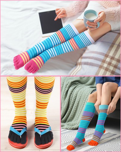 6 Pairs Rainbow Toe Socks Women Cotton Knee High Toe Sock Toe Separated Strip... - Picture 4 of 6