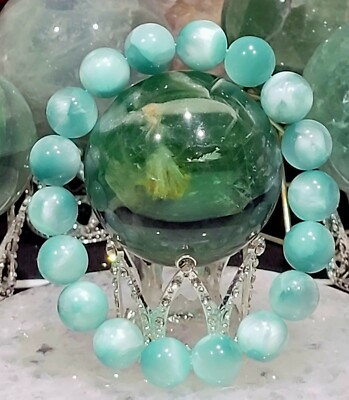 Natural Green Larimar/Angelite Crystal Bracelet 12mm