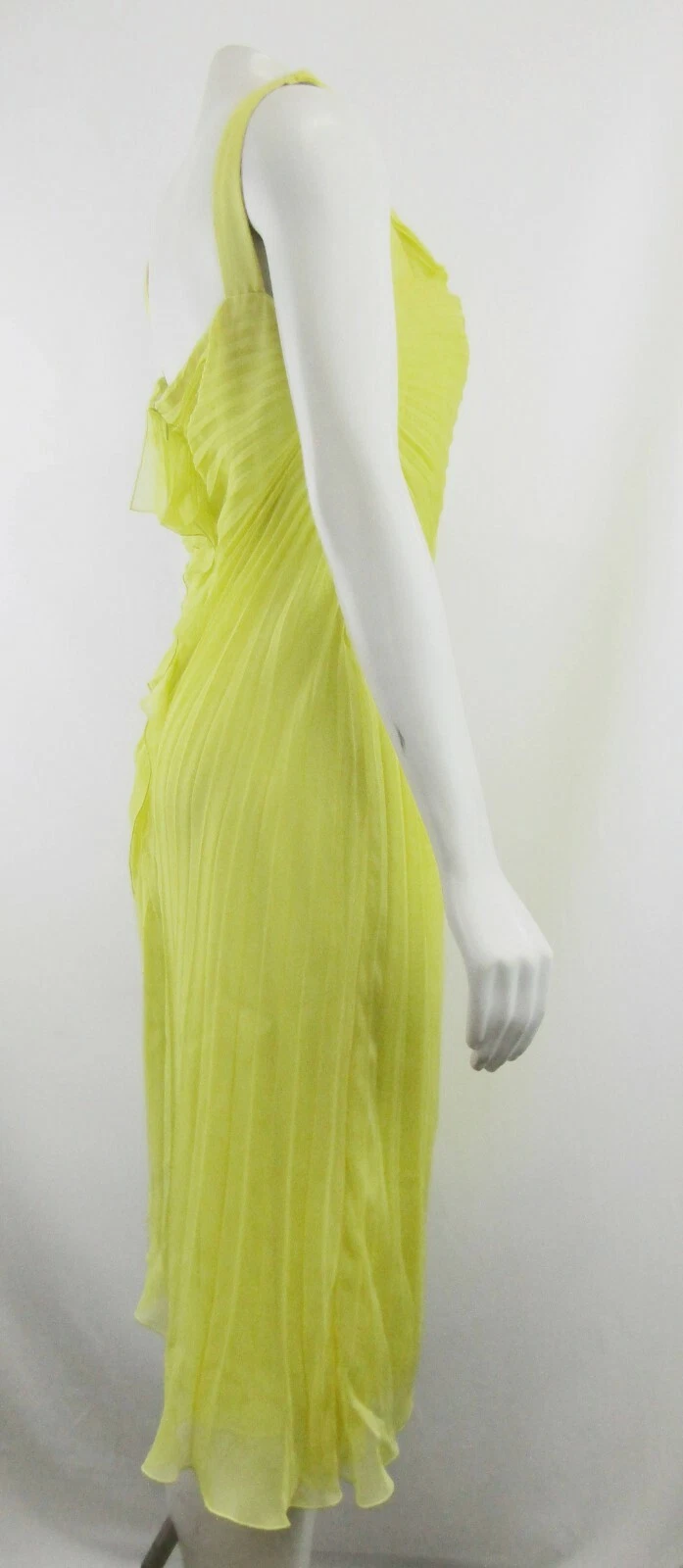 NUOVO VALENTINO GARAVANI abito plissettato giallo fluo 10 chiffon seta plissettato