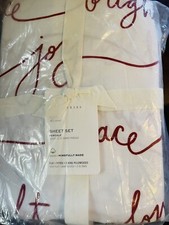 Pottery Barn Sentiment Sheet Set King Christmas Holiday New Love Peace Joy White