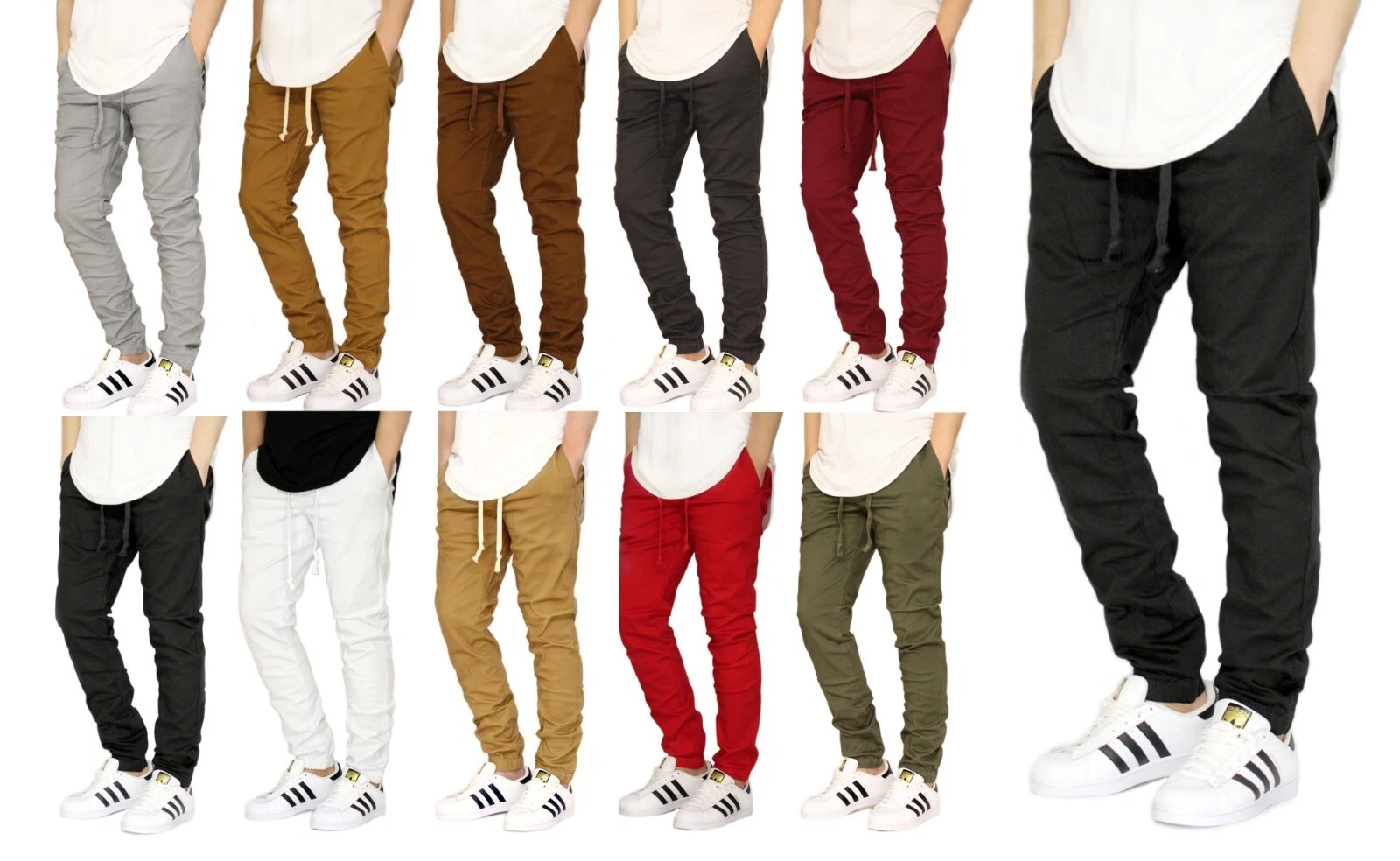 MEN'S TWILL SKINNY CHINO JOGGER PANTS SIZE S-5XL VICTORIOUS BIKER *9 COLORS