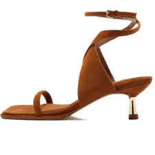 Womens Fashion Suede Open Toe Crossover Ankle Strap Kitten Heel Sandal Shoes 