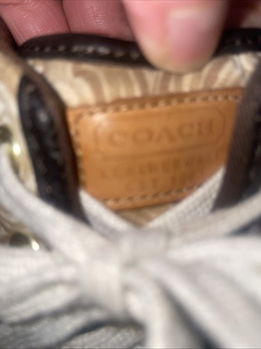 Coach Barrett Brown/White/Tan C Swirl Logo Canvas/Leatherware Sneakers 9B - Picture 4 of 8