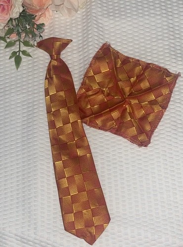 Tie Boys Sz One Size Diagonal Striped Clip On Orange And Gold Holiday Wedding - Picture 3 of 6