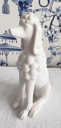 Statuina Barboncino Francese Porcellana 17"H Statua Ceramica Bianca Elegante Cane Seduto - Foto 4 di 11