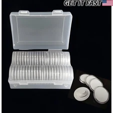 50Pcs 40mm Clear Round Case Coins Storage Box Capsules Holder Containers