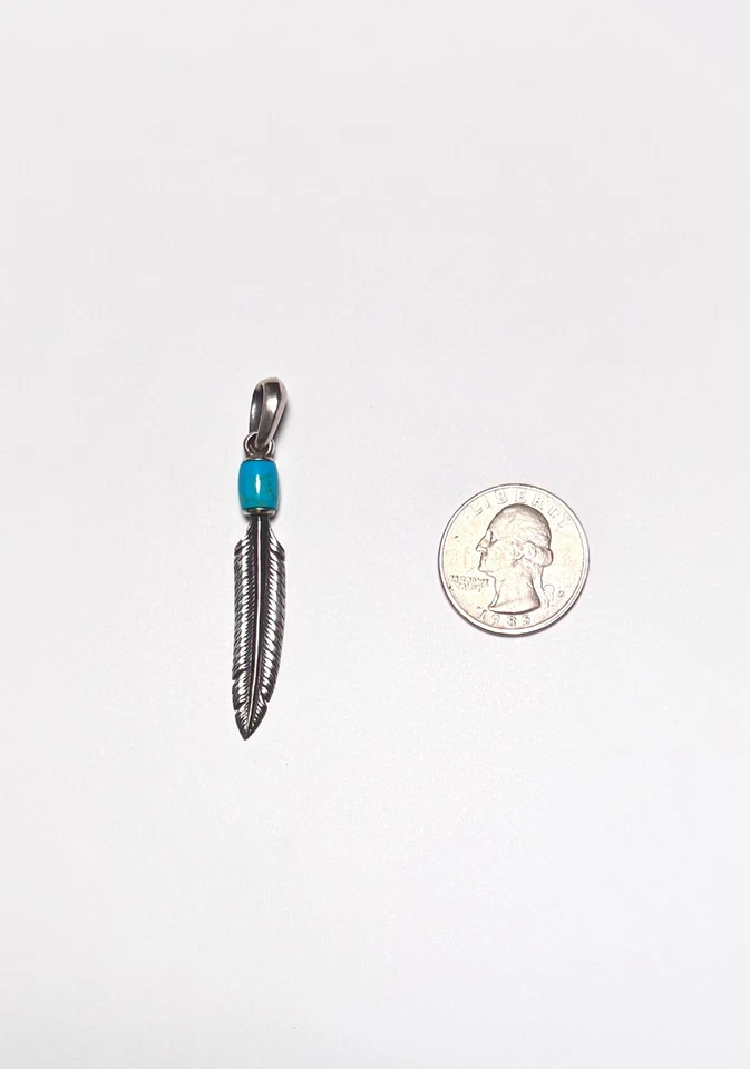 David Yurman Blue Turquoise Southwest Feather Amulet in 925 Sterling Silver - Image 4 of 4