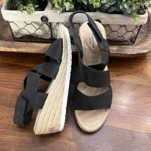 St Johns Bay Black SANDALS Womens Size 9M Criss Cross Wedge Heel Espadrille - Picture 11 of 13