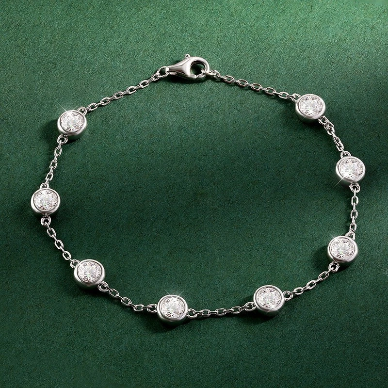 Full 4mm Round Moissanite Bubble Bracelet 925 Sterling Silver Chain Pass Tester - Image 3 of 4