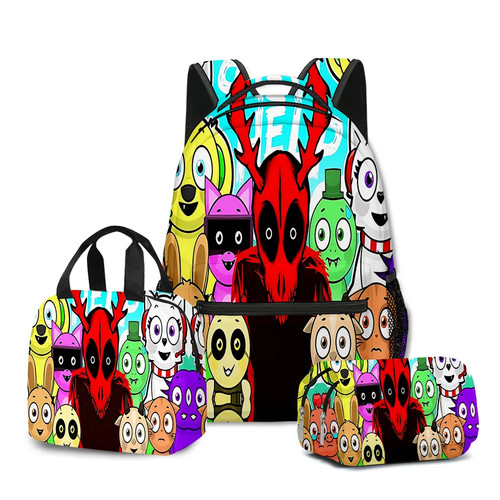 Novelty Sprunki- 3D Printed 3pcs/Set Notebook Backpack Lunch bag Pencil Case - Picture 11 of 48