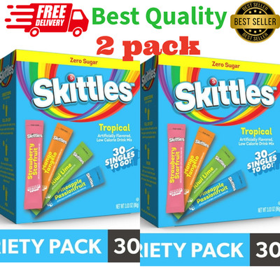 Skittles Zero Sugar Tropical Drink Mix Singles To Go 30 Ct Packets 2 Pack