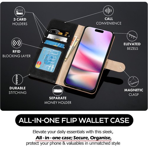 Étui Pour Apple IPHONE 16E 2025, 16 Pro Max Plus, Portefeuille Cuir Etui Stand - Bild 5 von 57