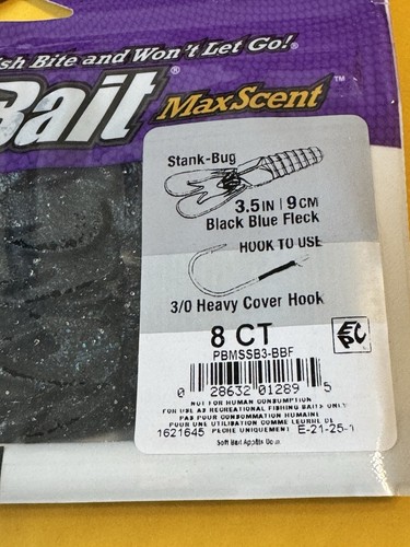 New from Berkley PowerBait MaxScent “Stank Bug” 3 1/2” Black Blue Fleck - Picture 2 of 2
