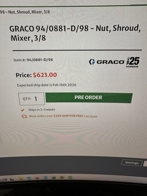 #ad #ad Graco 94 0881D 98 NUT SHROUD MIXER 3 8 1 4NPT SS Genuine OEM NEW SEALED $249.99