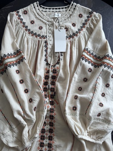 ZARA ZW Collection Embroidered Tunic Dress Size M Boho Bohemian 70's 5107/070 - Picture 3 of 12