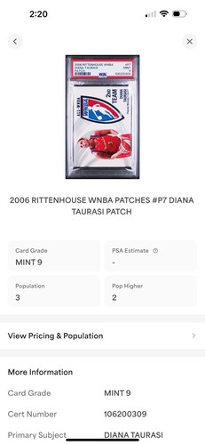 2006 RITTENHOUSE WNBA PATCH #P7 DIANA TAURASI PSA 9 2ND TEAM /250 RARE LOGOMAN - Picture 3 of 3