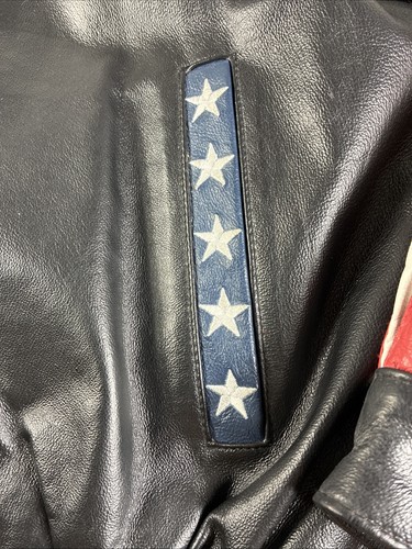 Giacca Bomber Vintage Vilanto American Leather Uomo Bandiera USA Aquila Biker Taglia XL - Foto 7 di 22