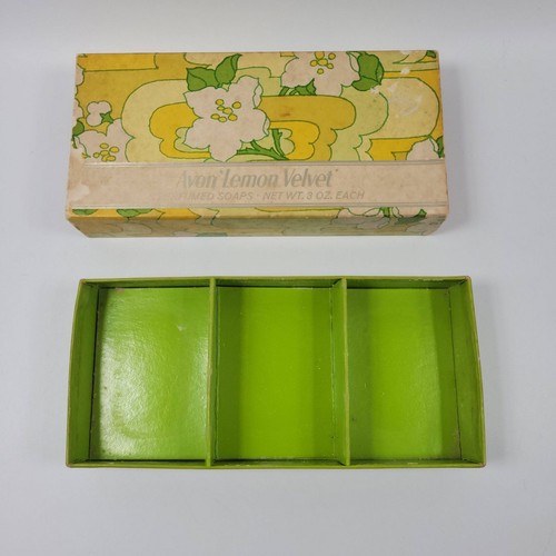 Avon Lemon Velvet Bar Soap Perfumed 3 Pack Yellow Decorative MCM Bathroom - Picture 4 of 6