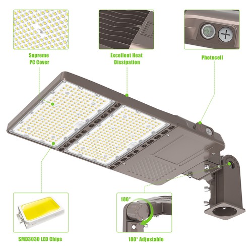 LED Shoebox Light with Dusk to Dawn Photocell 240W Parking Lot Light Slip Fitter - Picture 8 of 14