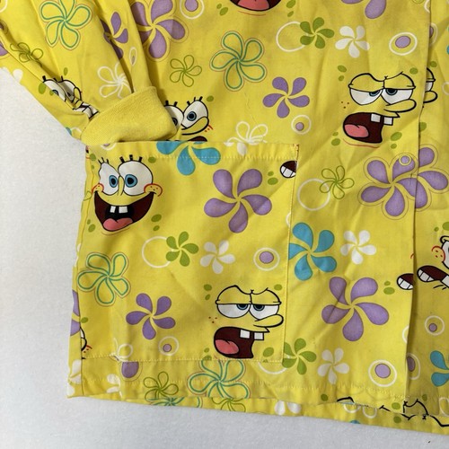 SPONGEBOB Scrubs Top Langarm Kittel gelb mit Cartoon Print Damen Gr. M - Bild 2 von 8