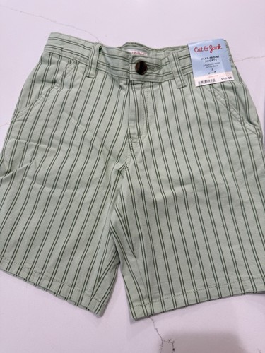2X Cat & Jack Size 7 Striped Flat Front Shorts (Green And Gray) - Picture 3 of 11
