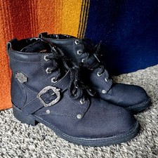 Harley Davidson Black Motorcycle Ankle Boots Sz. W6 Biker Goth Streetwear Eagle